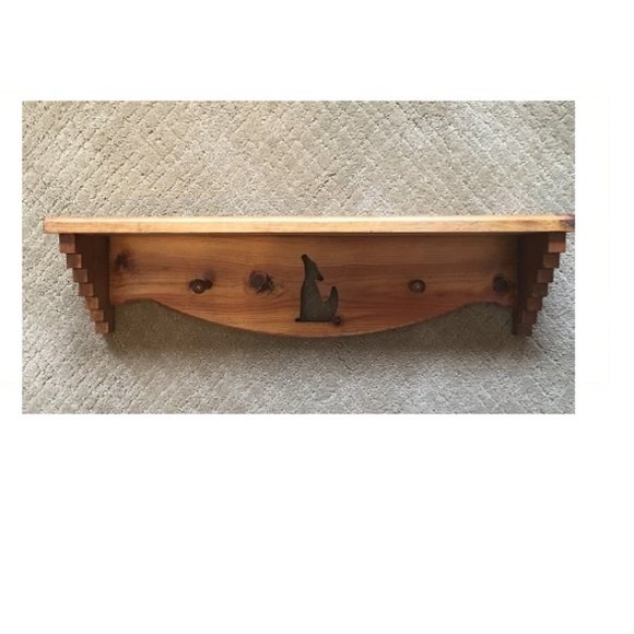 Solid Wood Shelf Southwestern Coyote Cutout  Two Pegs 23" Wide - Picture 1 of 6